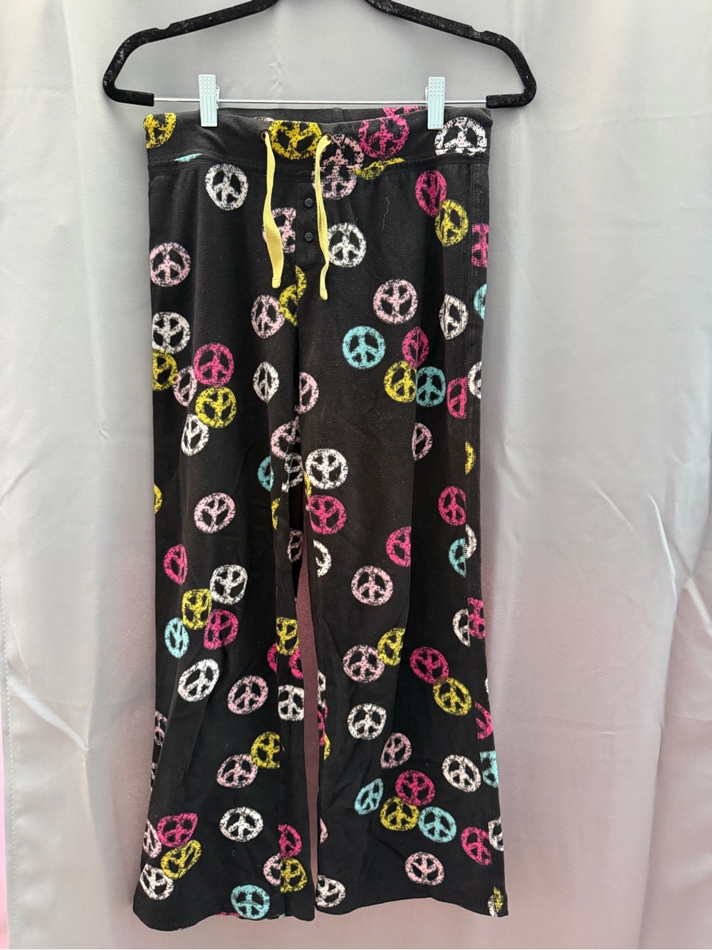 Girls' Black Peace Sign Pajama Pants with Multicolor Prints
